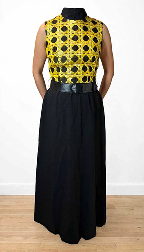 60s maxikleid schwarz gelb - 60s,